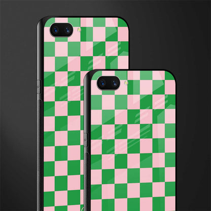 pink & green check pattern glass case for realme c1 image-2