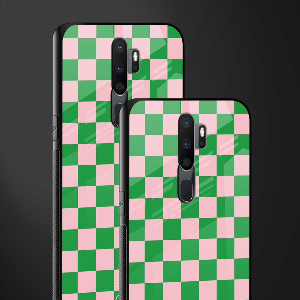 pink & green check pattern glass case for oppo a5 2020 image-2