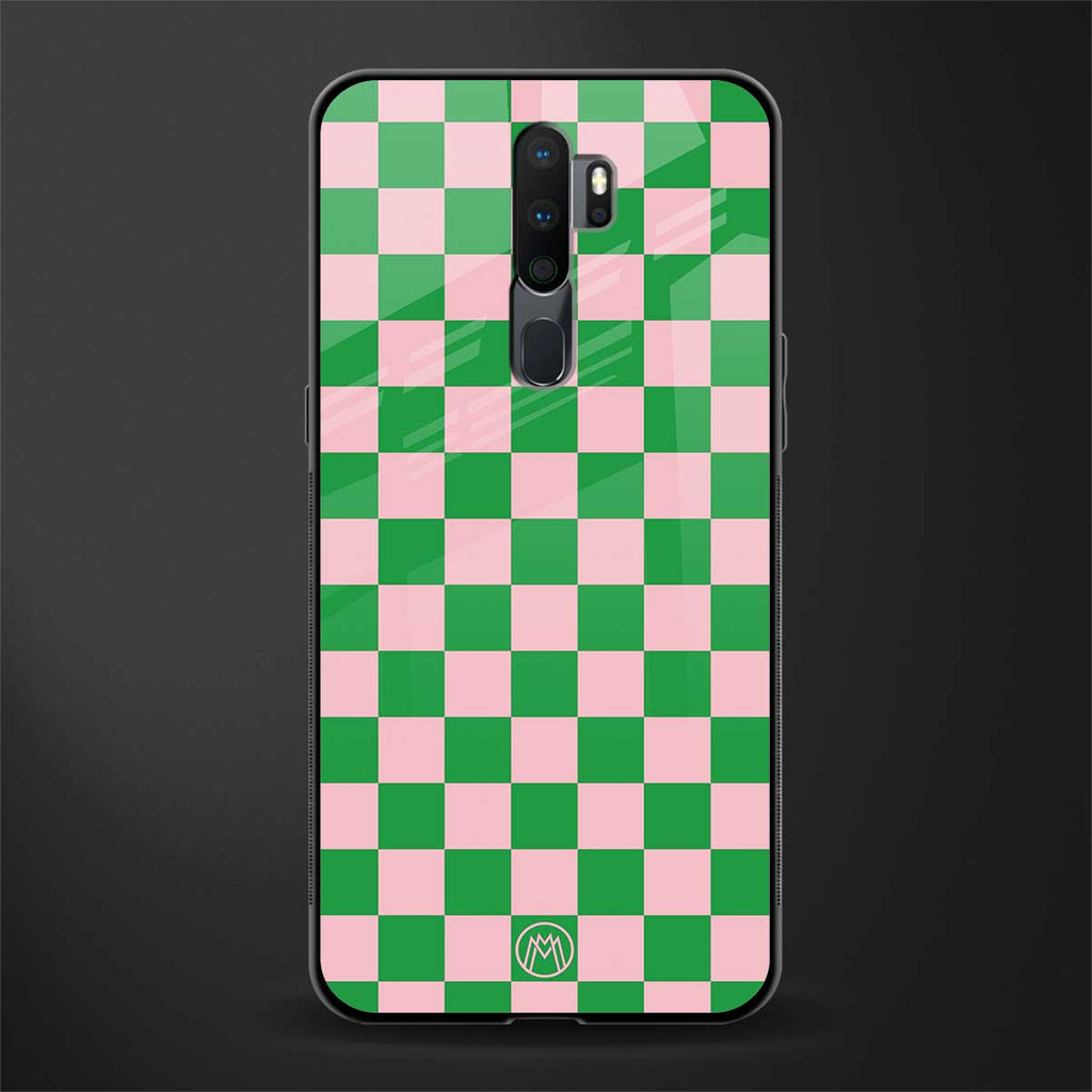 pink & green check pattern glass case for oppo a5 2020 image