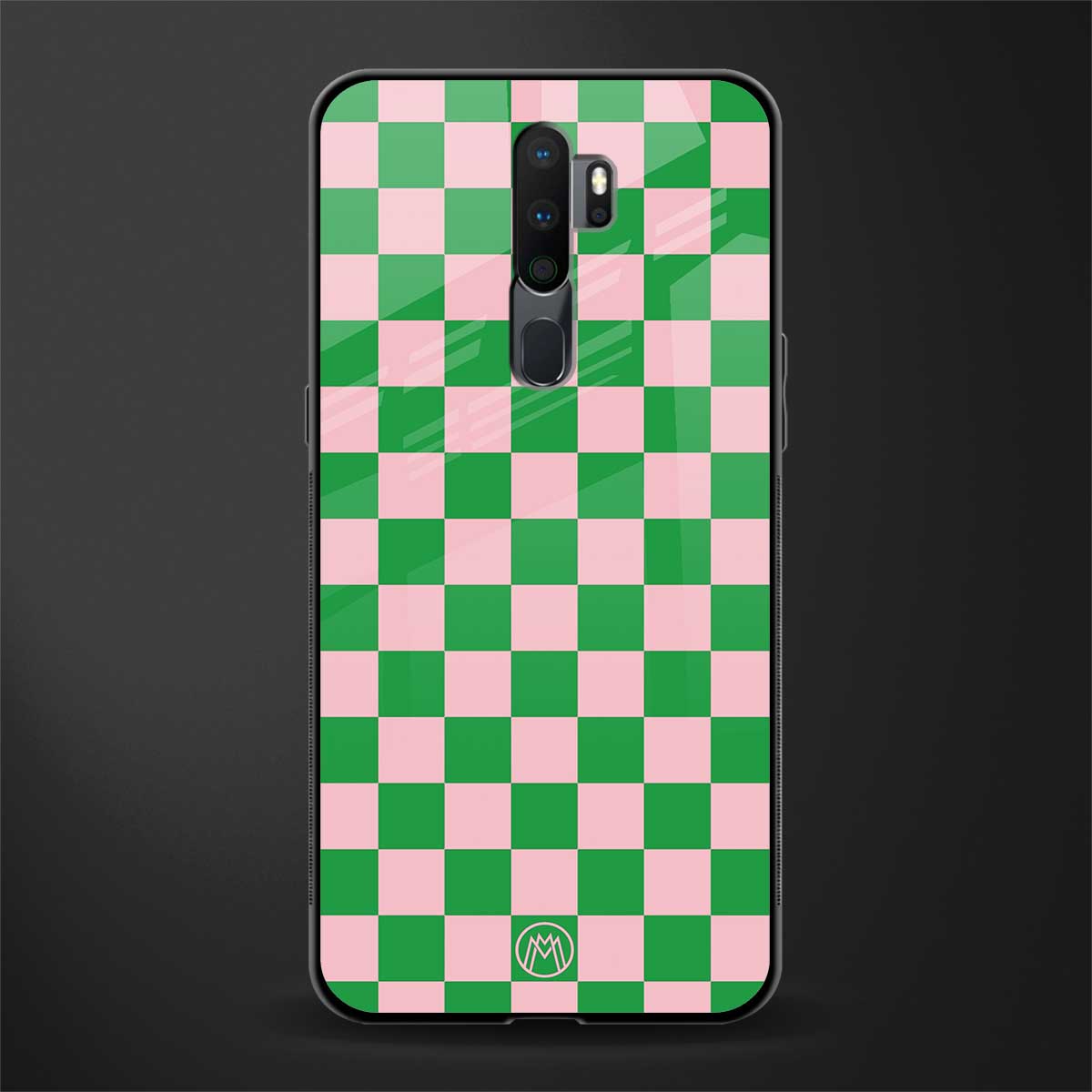 pink & green check pattern glass case for oppo a5 2020 image