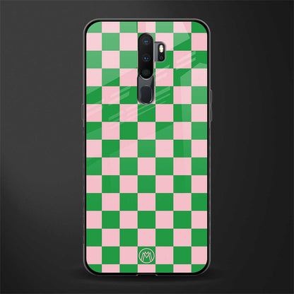 pink & green check pattern glass case for oppo a9 2020 image
