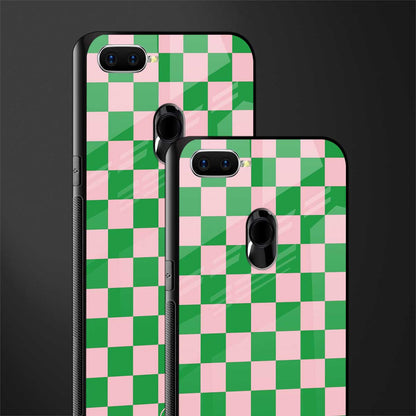 pink & green check pattern glass case for oppo a7 image-2