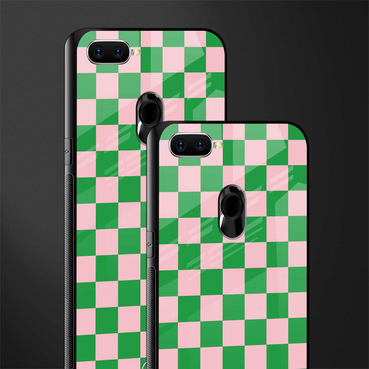 pink & green check pattern glass case for oppo a5s image-2