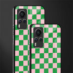 pink & green check pattern glass case for vivo x60 pro image-2