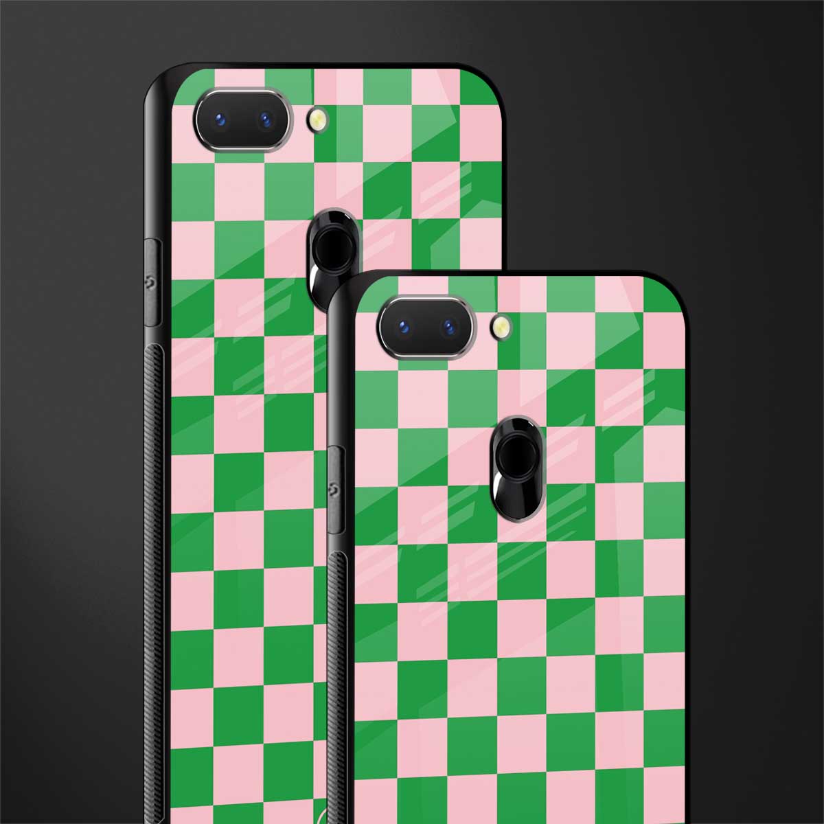 pink & green check pattern glass case for oppo a5 image-2