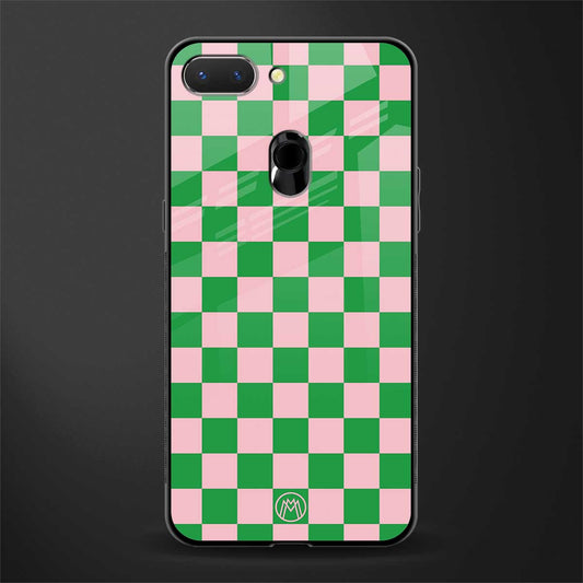 pink & green check pattern glass case for oppo a5 image