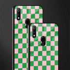 pink & green check pattern glass case for realme 3 pro image-2
