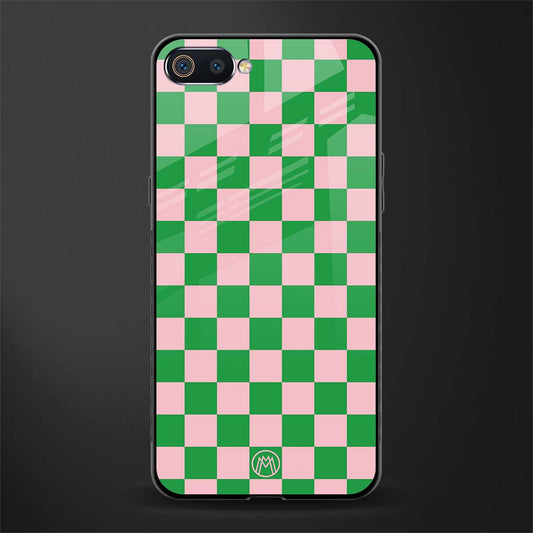 pink & green check pattern glass case for realme c2 image