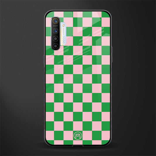 pink & green check pattern glass case for realme xt image