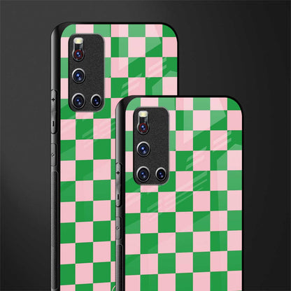 pink & green check pattern glass case for vivo v19 image-2