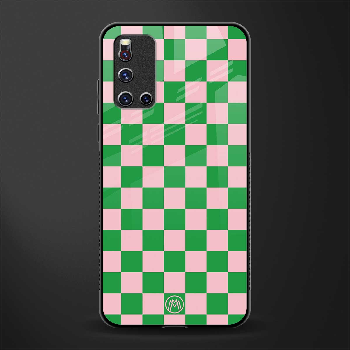 pink & green check pattern glass case for vivo v19 image
