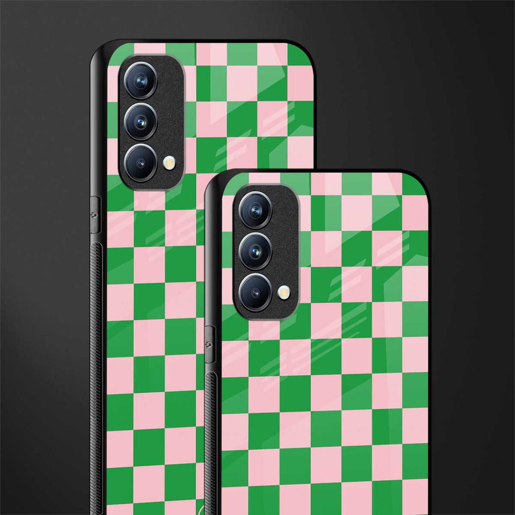 pink & green check pattern glass case for oppo f19 image-2
