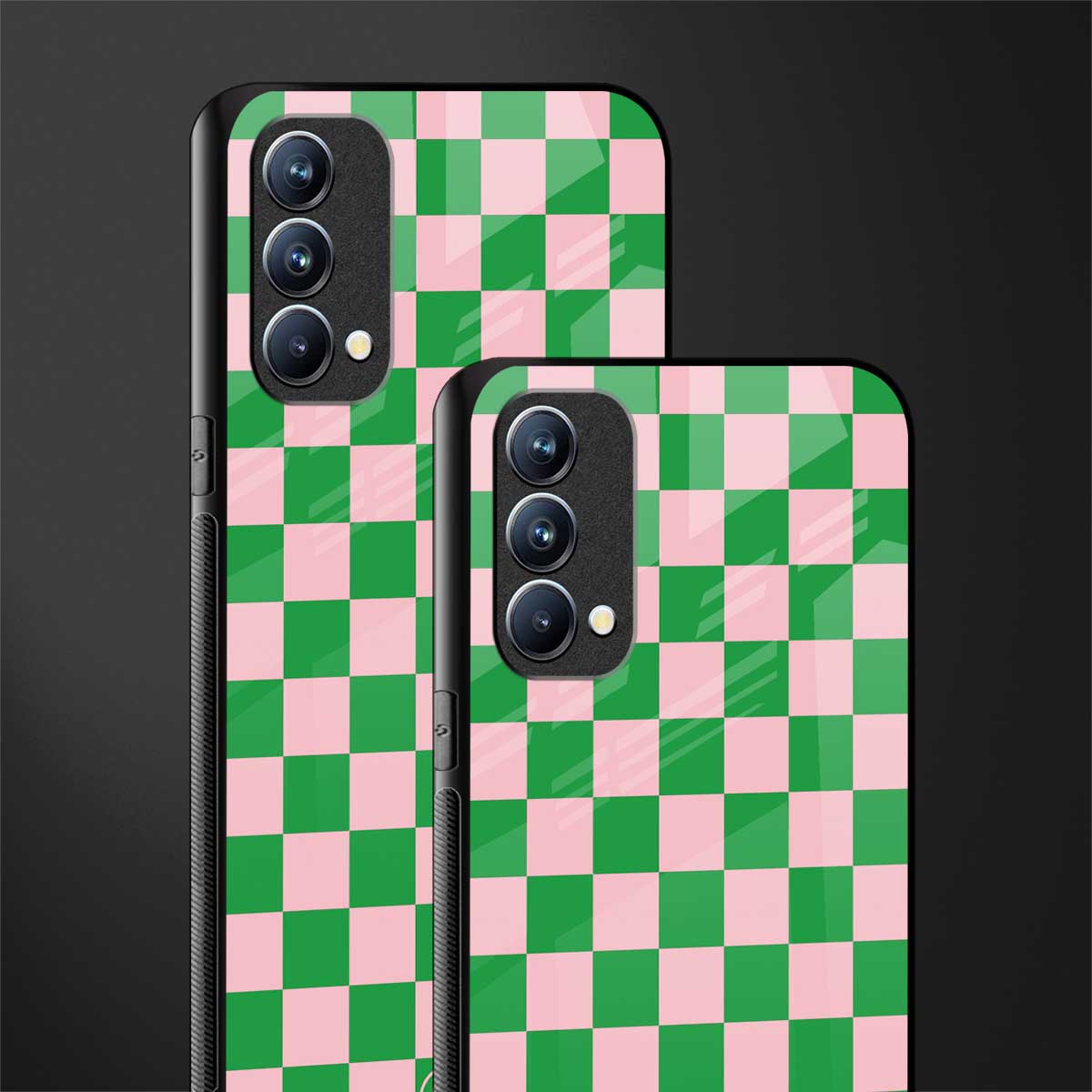 pink & green check pattern glass case for oppo f19 image-2