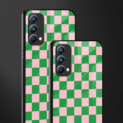 pink & green check pattern glass case for oppo f19 image-2