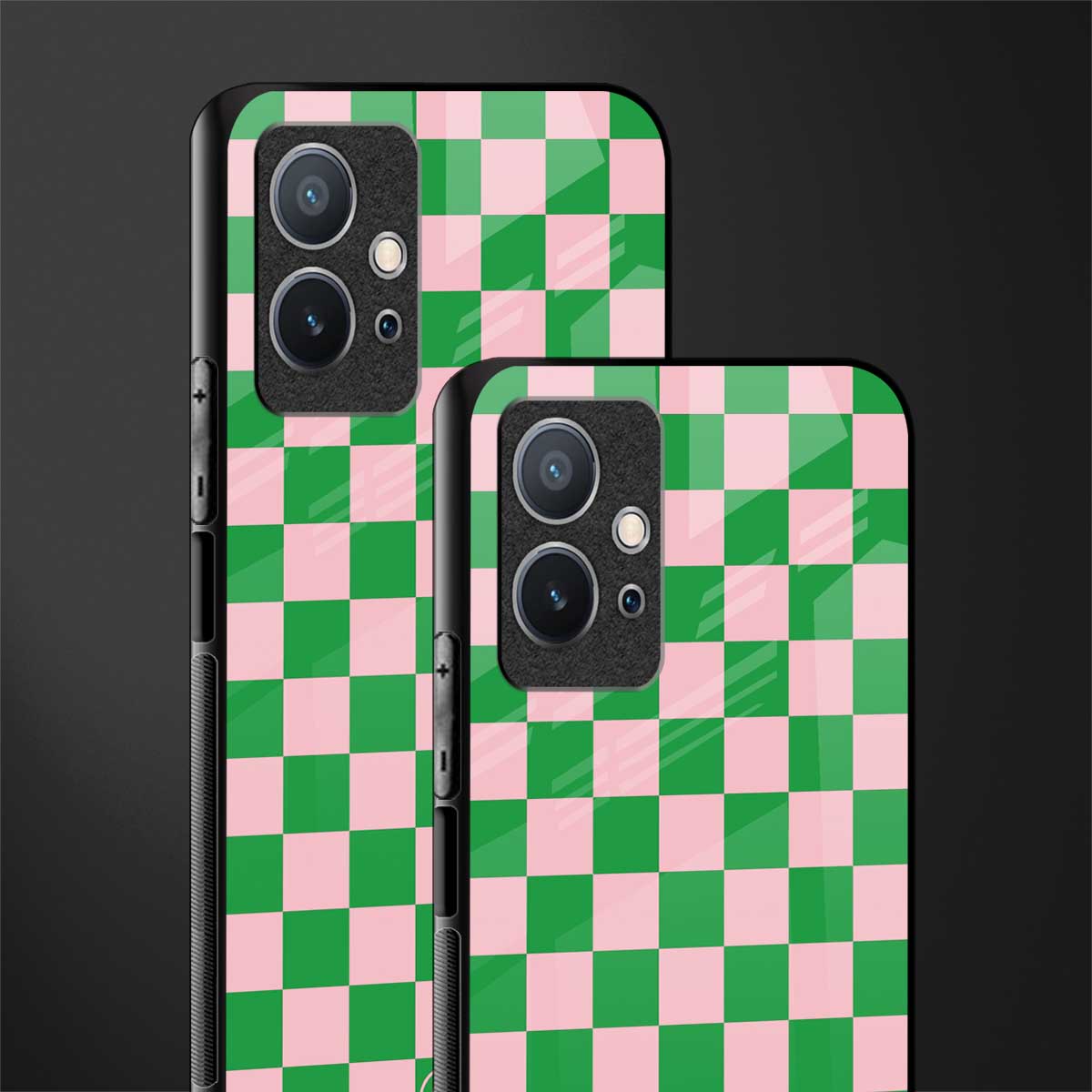pink & green check pattern glass case for vivo t1 5g image-2
