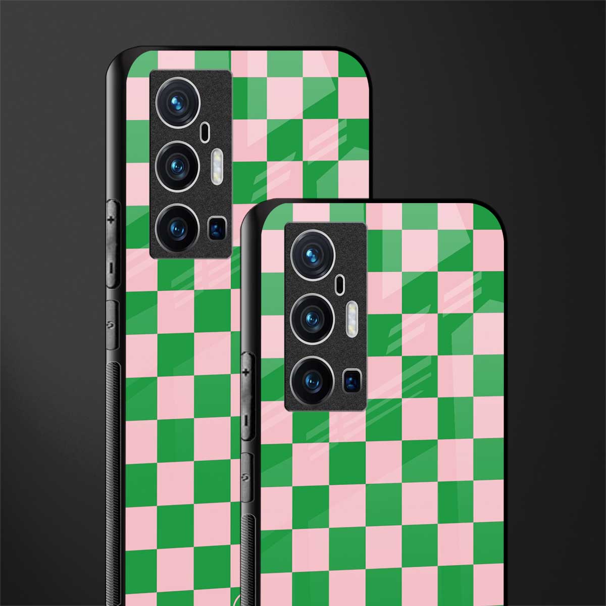 pink & green check pattern glass case for vivo x70 pro plus image-2
