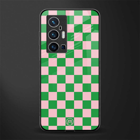 pink & green check pattern glass case for vivo x70 pro plus image