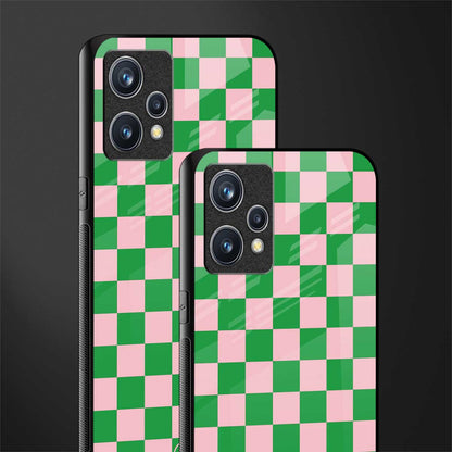 pink & green check pattern glass case for realme 9 4g image-2