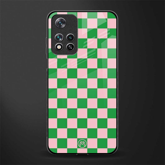 pink & green check pattern glass case for poco m4 pro 5g image