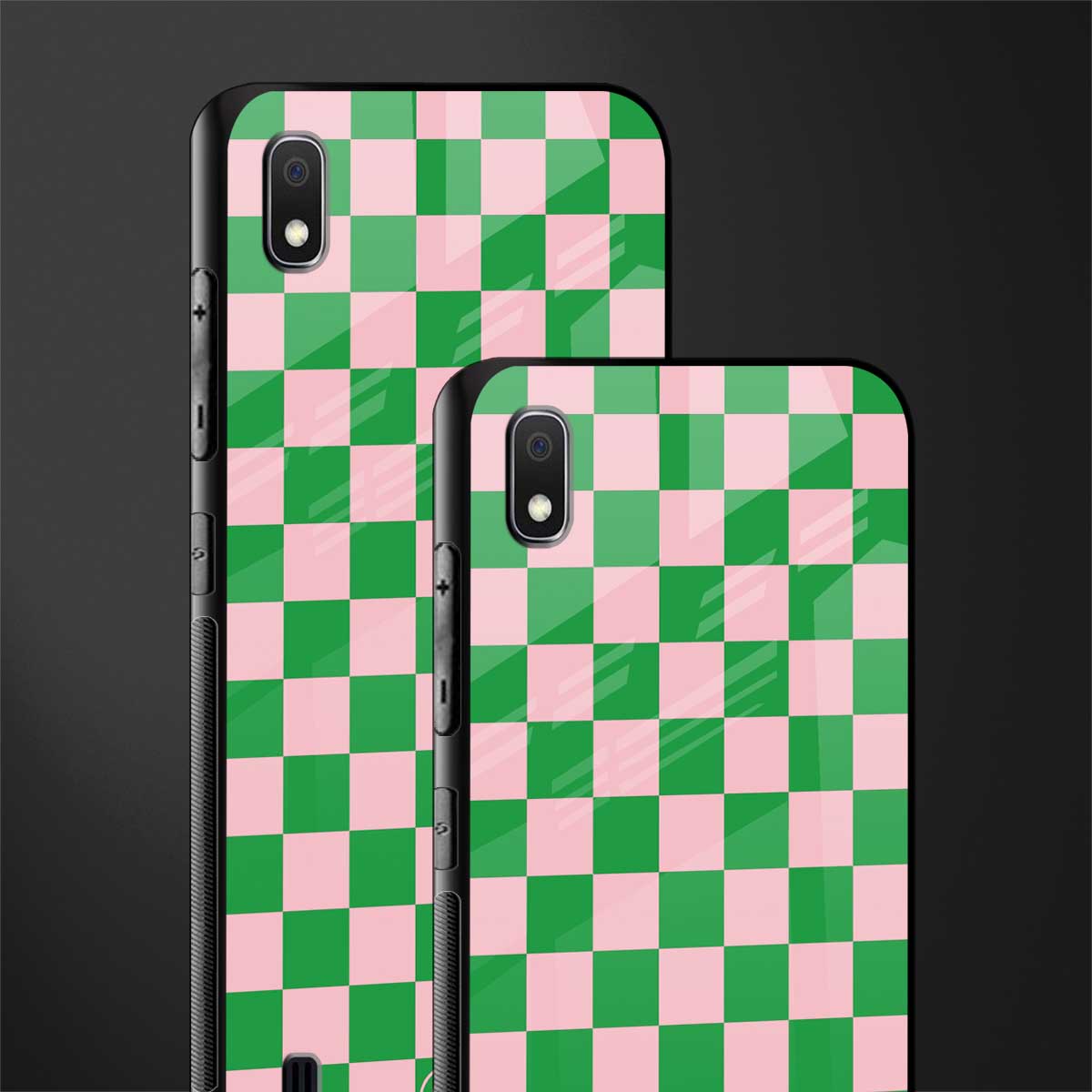 pink & green check pattern glass case for samsung galaxy a10 image-2