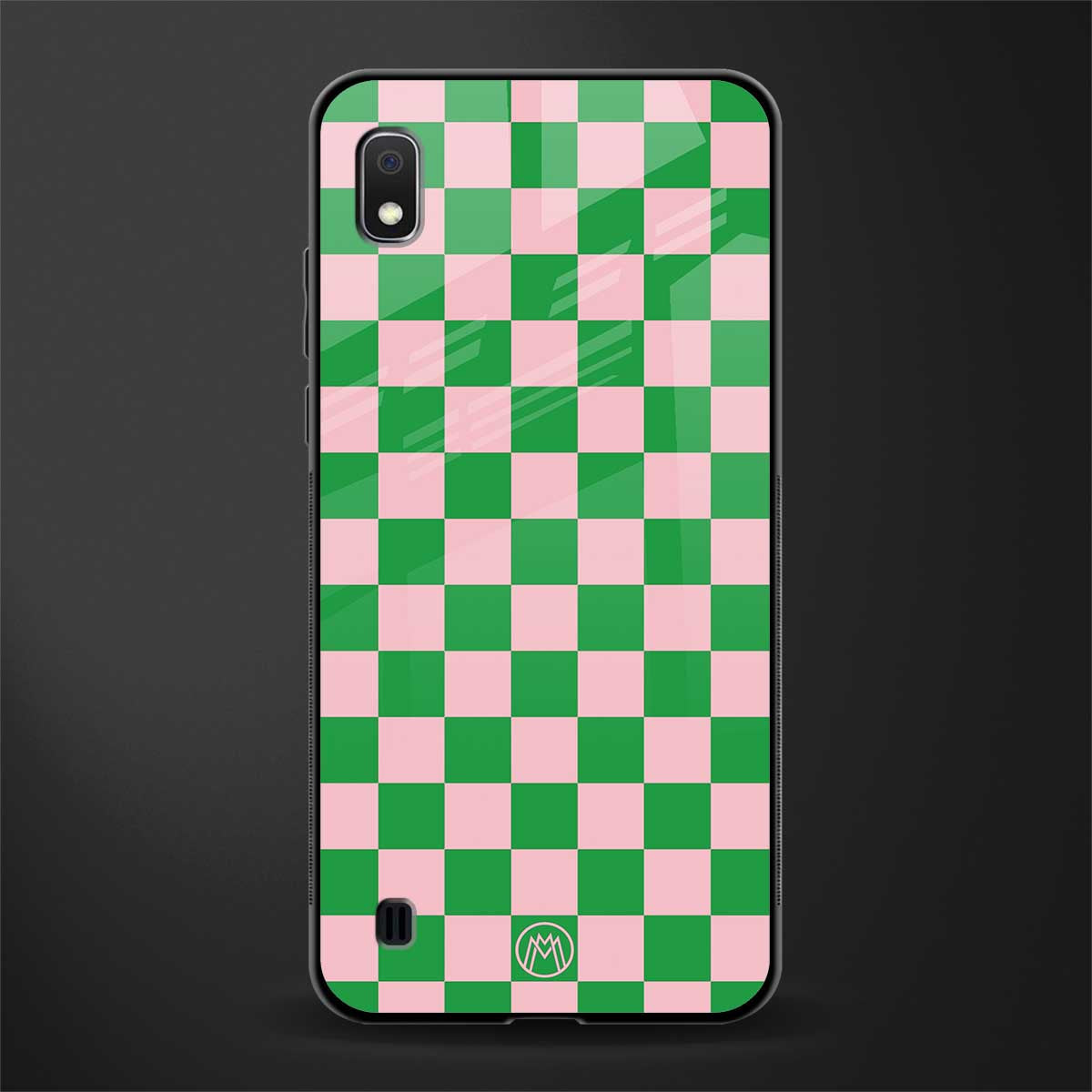 pink & green check pattern glass case for samsung galaxy a10 image