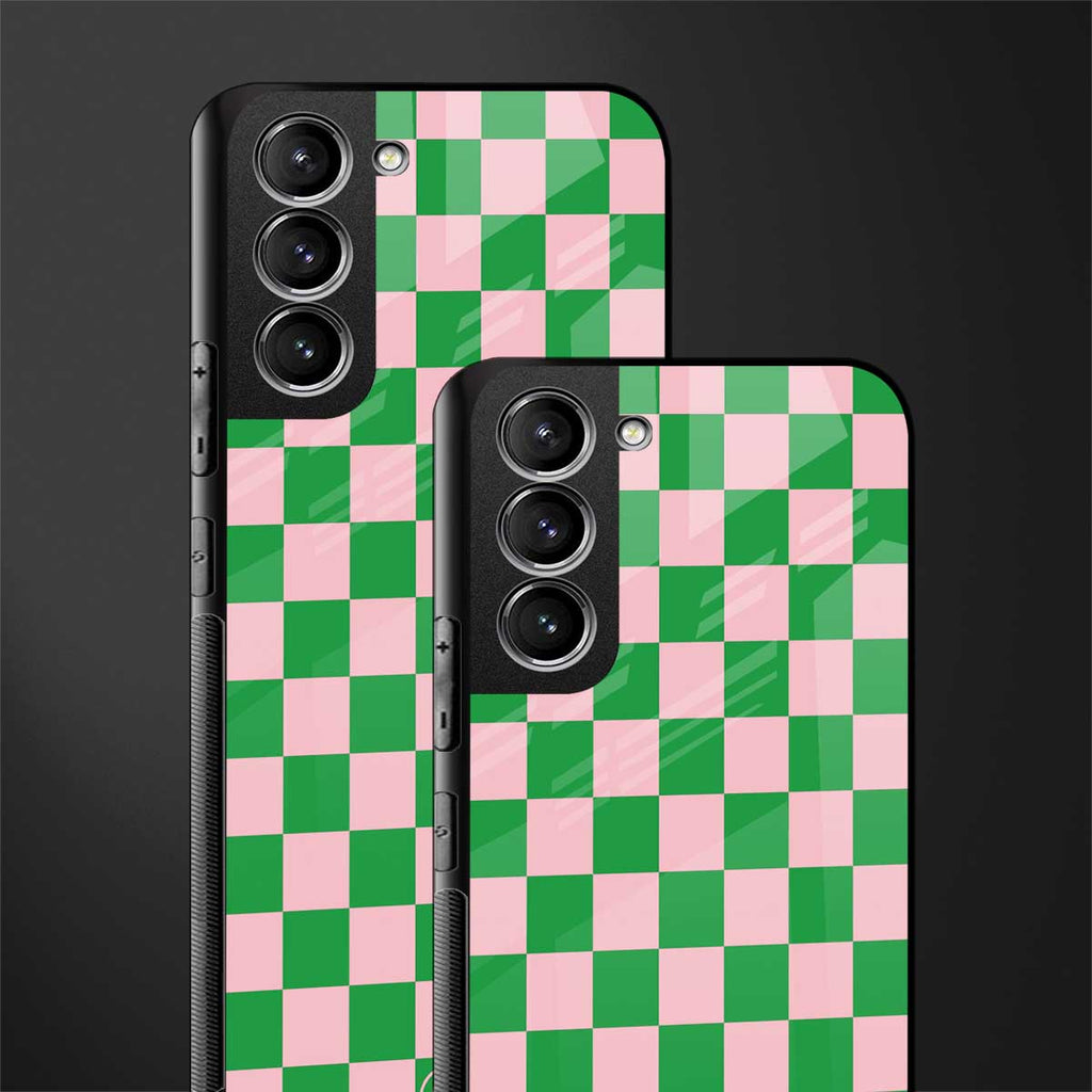 pink & green check pattern glass case for samsung galaxy s22 plus 5g image-2