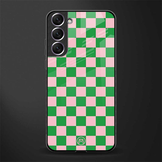 pink & green check pattern glass case for samsung galaxy s21 image