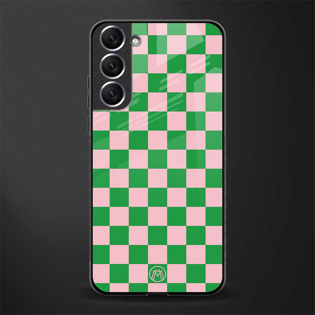 pink & green check pattern glass case for samsung galaxy s22 plus 5g image