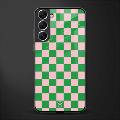 pink & green check pattern glass case for samsung galaxy s21 plus image