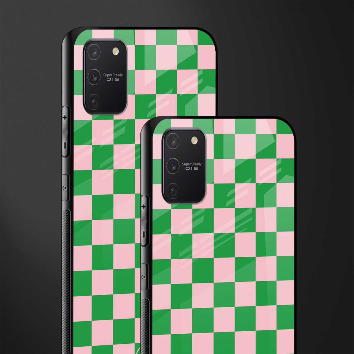 pink & green check pattern glass case for samsung galaxy a91 image-2