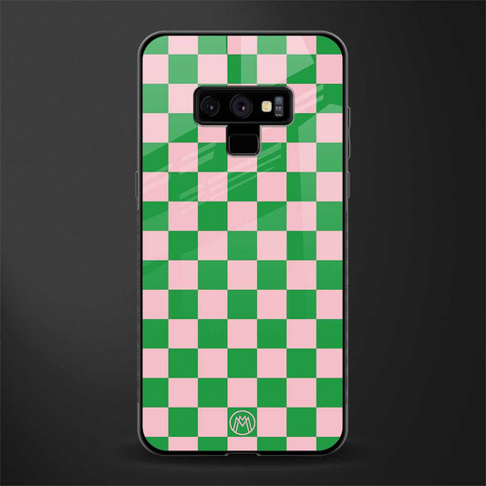 pink & green check pattern glass case for samsung galaxy note 9 image