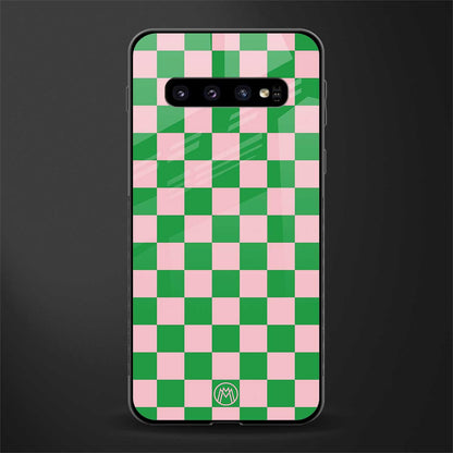 pink & green check pattern glass case for samsung galaxy s10 plus image
