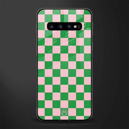 pink & green check pattern glass case for samsung galaxy s10 plus image