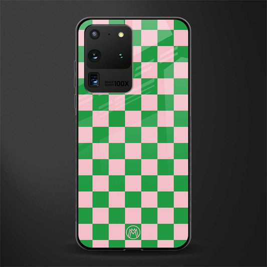 pink & green check pattern glass case for samsung galaxy s20 ultra image