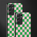 pink & green check pattern glass case for samsung galaxy s22 ultra 5g image-2