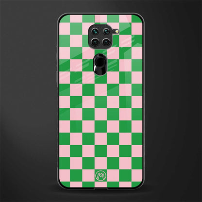 pink & green check pattern glass case for redmi note 9 image