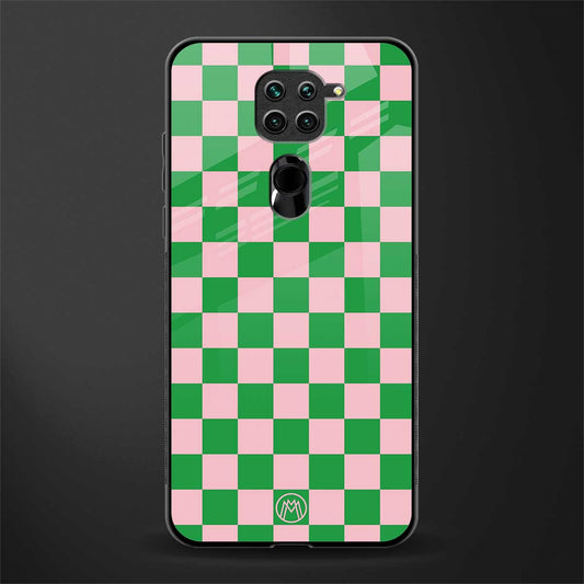 pink & green check pattern glass case for redmi note 9 image