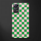 pink & green check pattern glass case for redmi note 11 image