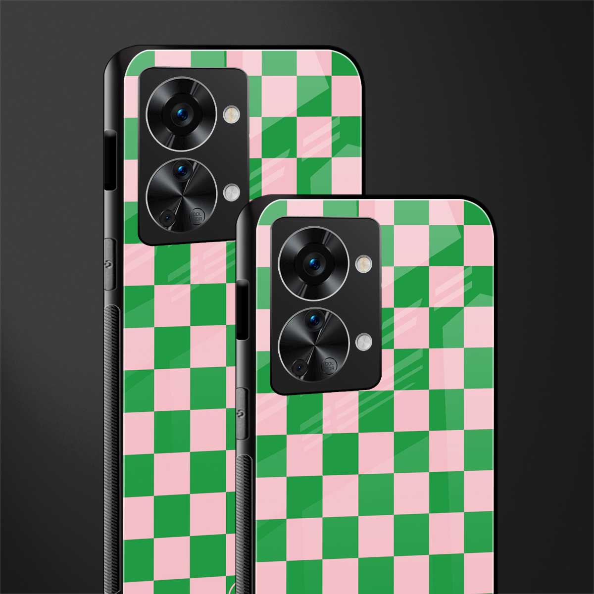 pink & green check pattern glass case for phone case | glass case for oneplus nord 2t 5g