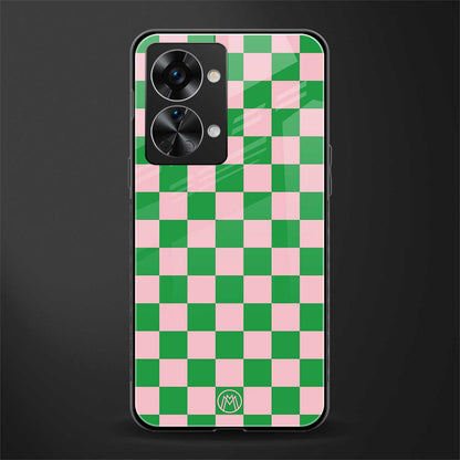 pink & green check pattern glass case for phone case | glass case for oneplus nord 2t 5g