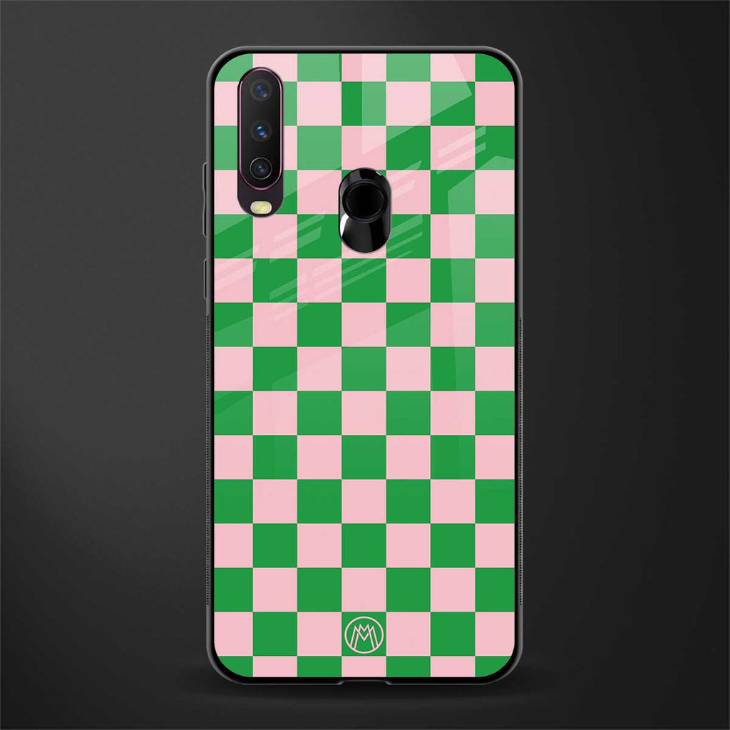 pink & green check pattern glass case for vivo y12 image