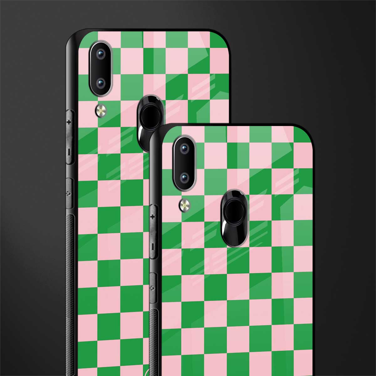 pink & green check pattern glass case for vivo y93 image-2