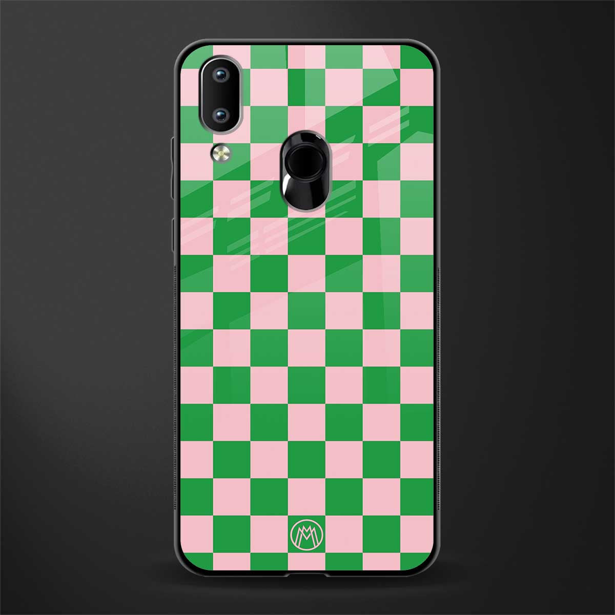 pink & green check pattern glass case for vivo y93 image