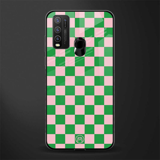 pink & green check pattern glass case for vivo y50 image