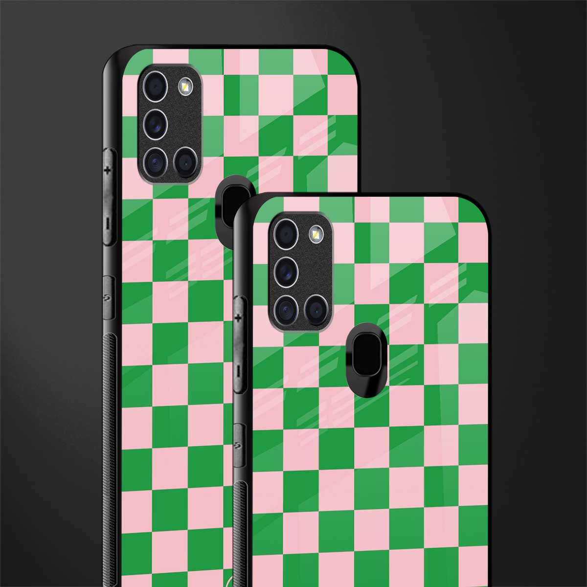 pink & green check pattern glass case for samsung galaxy a21s image-2