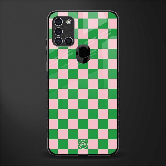 pink & green check pattern glass case for samsung galaxy a21s image