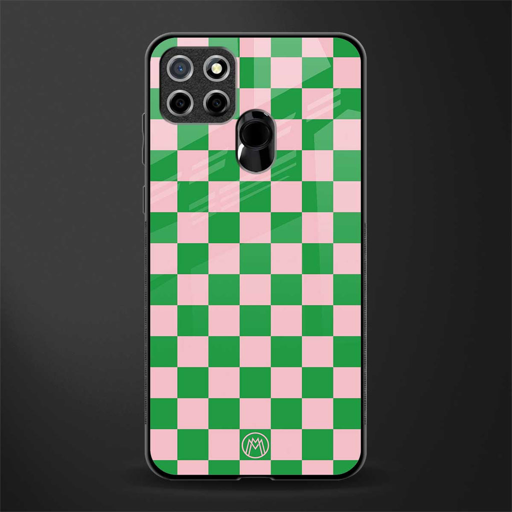 pink & green check pattern glass case for realme narzo 20 image
