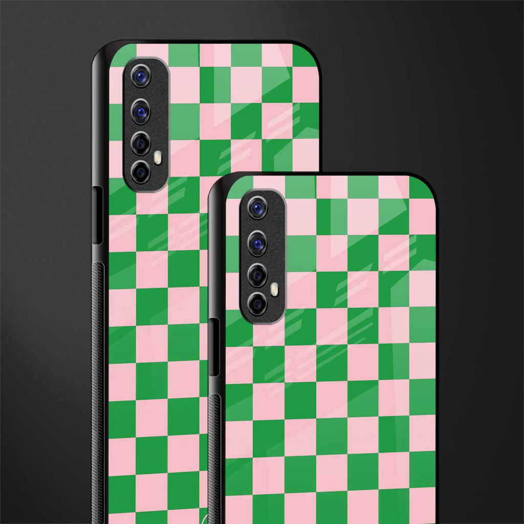 pink & green check pattern glass case for realme narzo 20 pro image-2