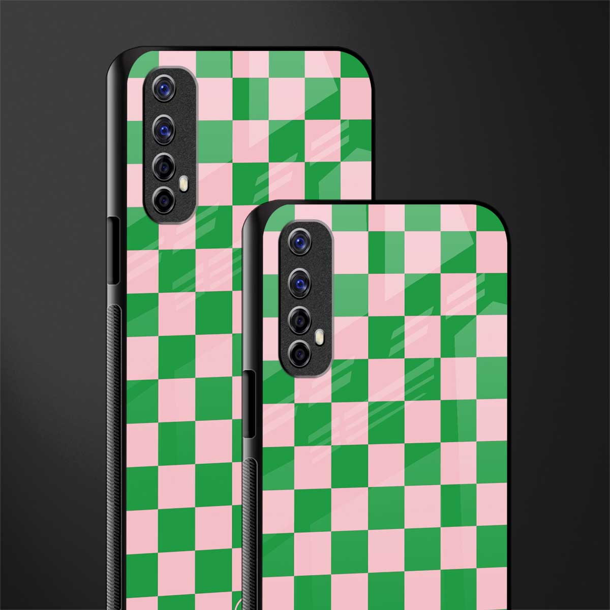 pink & green check pattern glass case for realme 7 image-2