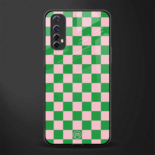 pink & green check pattern glass case for realme 7 image